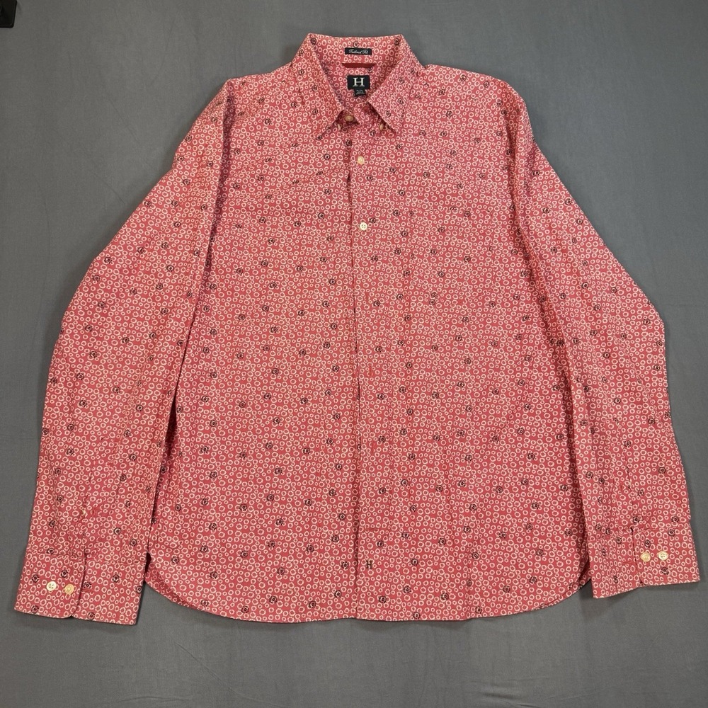 Tommy Hilfiger Tailored Fit Red Geometric Floral Print Button Down Shirt XL